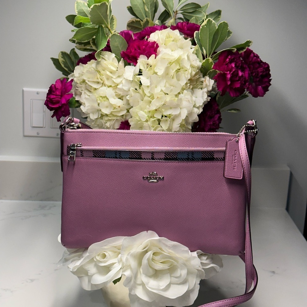 Coach East West Pop Crossbody Bag with Plaid Pouch F22252 Lilac